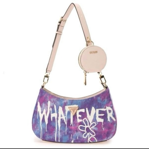 GUESS X BRANDALISED GRAFFITI BY BANKSY Denim Purple & Blue Tie Dye Shoulder Bag - Picture 1 of 12